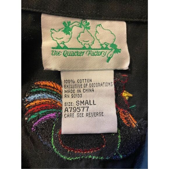 Quacker Factory Vintage 90’s Black Long Sleeve Button Down Shirt Embroidered Roo - Picture 14 of 16
